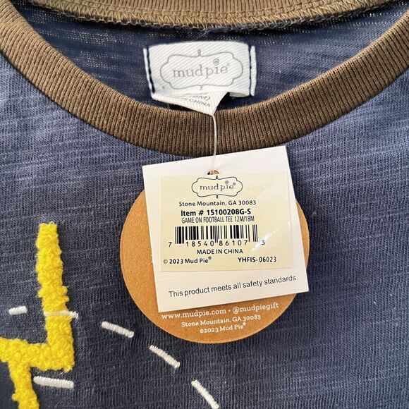 Mud Pie Game On Football Applique Tee Long Sleeve Boys Size S 12-18 Months NWT - Picture 6 of 9